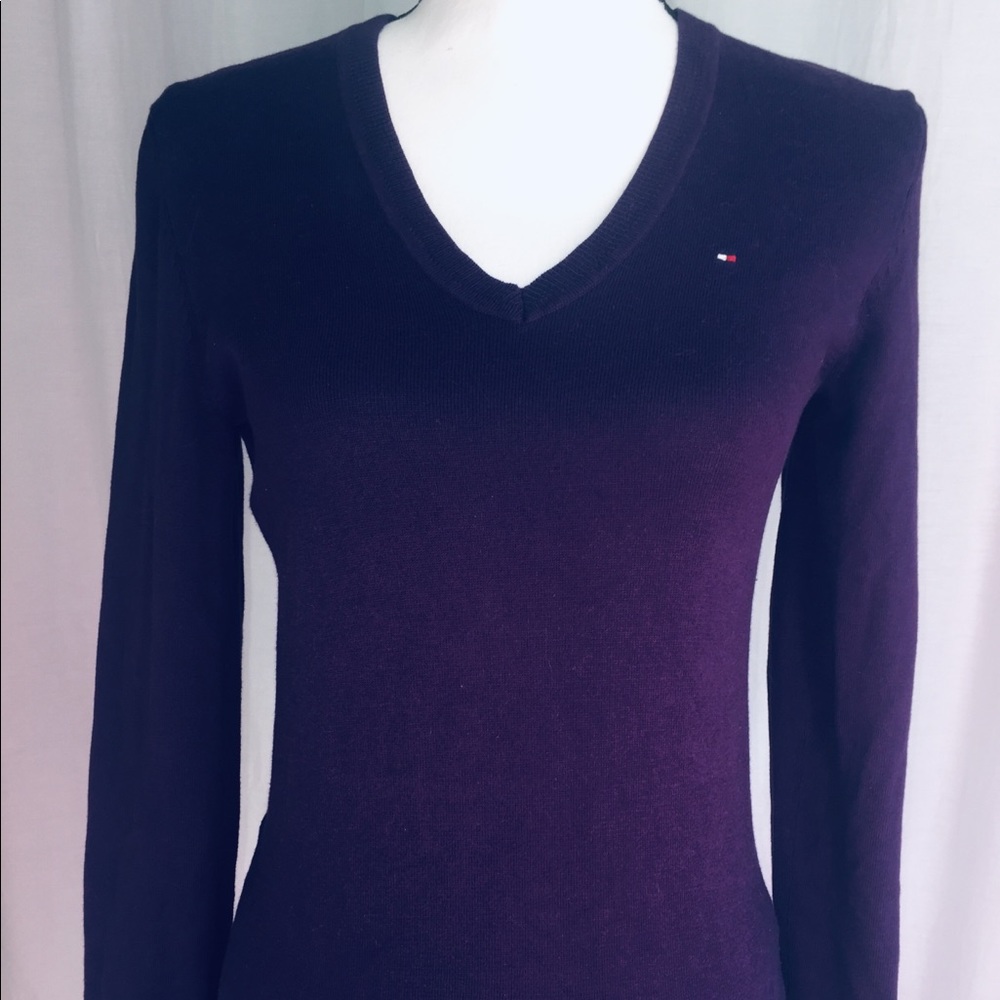 Classic Tommy Hilfiger Purple V-neck Sweater